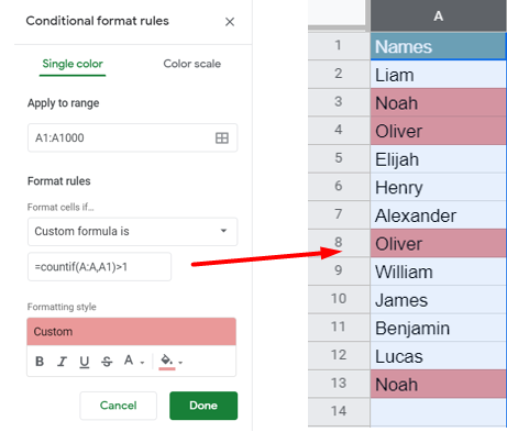 Highlight Duplicate Column Cells In Google Sheets